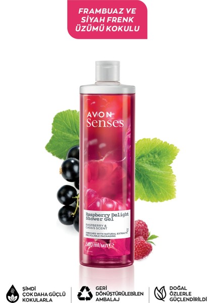 Senses Frambuaz Frenk Üzümü Bambu Yaprağı Misk Armut Paçuli ve Ravent Orman Kokulu Duş Jeli Paketi 4 x 500 Ml.