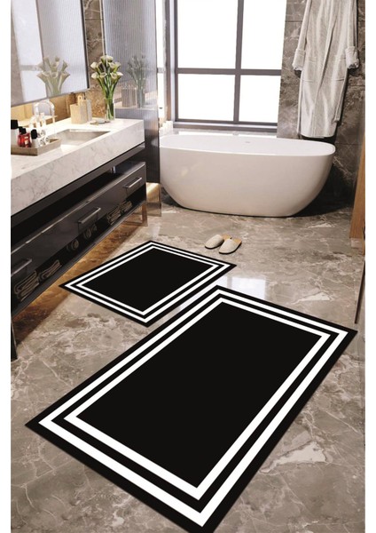 Dijital Baskılı Kaymaz Taban Yıkanabilir 2'li Banyo Paspası Halı Takımı NH-KLZT-HT-531