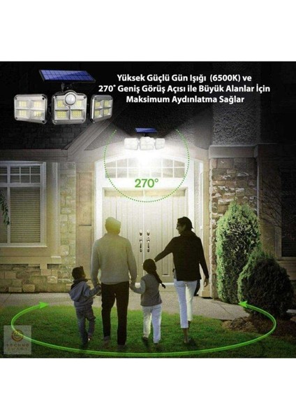 Kumandalı Solar Güneş Enerjili 122 Ledli Hareket Sensörlü Bahçe Aydınlatma Sokak Lambası