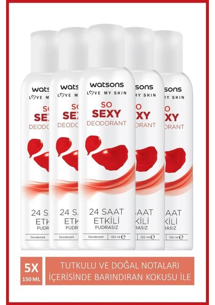 So Sexy Deodorant 24 Saat Etkili Pudrasız Sprey 150 ml x 5