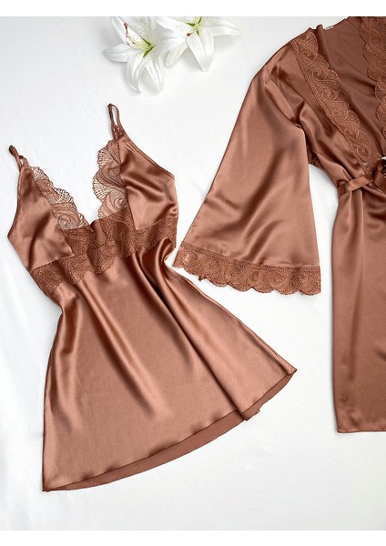 Cappicuno Saten Gecelik-Sabahlık Set