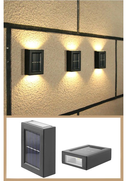 2ADET Modern Solar Çift Taraflı Duvar Lamba Güneş Enerjili Aydınlatma Dekorasyon Aplik