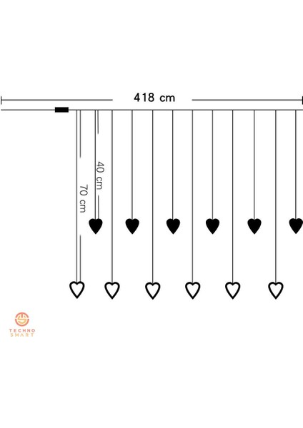 Kalp Perde LED Işık Animasyonlu Eklenebilir Fişli