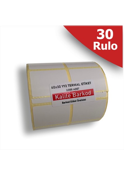 40X30 Yanyana 2 Li Termal Etiket | 30 Rulo Barkod Etiketi