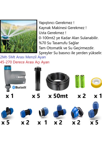 Otomatik Peyzaj Çim Sulama Seti - Fiskiye x 5AD.+PILLI Zaman Saati + Boru ve Ek Malzemeler fiyatları