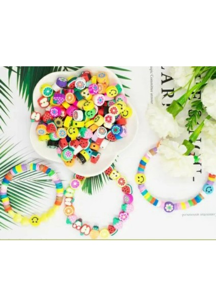 100 Adet Fimo Figür Boncuk 10 Renk Fimo Boncuk Takı Yapım Seti fiyatları