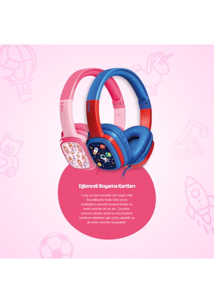 Soundbuddy Boyama Kartlı Çocuk Kulaklığı Pembe