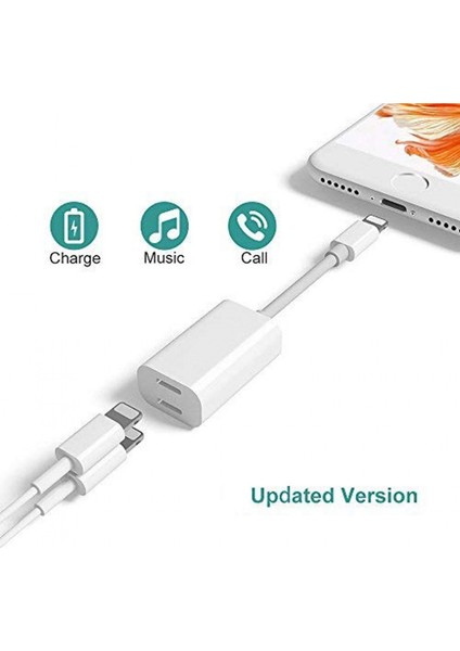 Iphone Çift Lightning Çıkışlı Kablo Beyaz Dual Audio To Charge Adaptör MA015