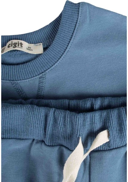 Basıc Karyoka Detaylı Sweatshirt Takım Indigo Mavi