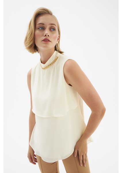 Aksesuar Detaylı Volanlı Bluz - Krem modelleri