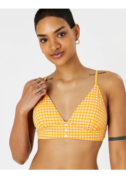 Turuncu Pötikareli Düğmeli Crop Üst Turuncu