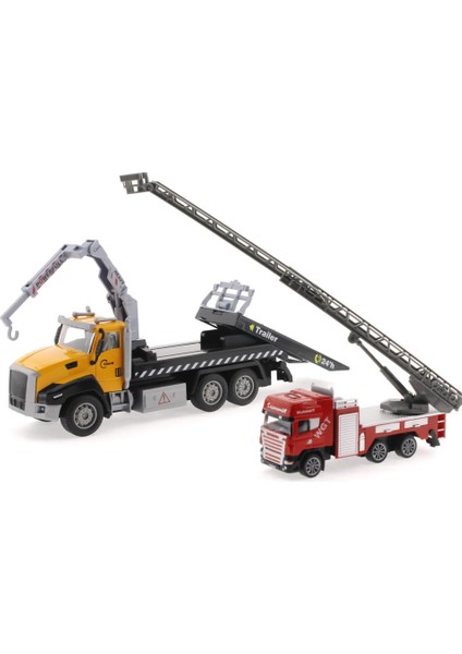 Die Cast Çek Bırak Vinçli Kurtarıcı ve Merdivenli Itfaiye Aracı