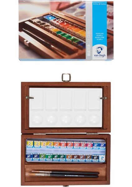 : Tablet Sulu Boya Seti : 24 Renk (Ahşap Kutu)