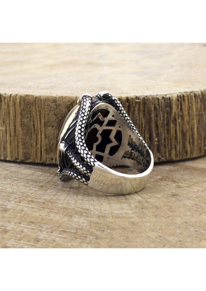 925 Ayar Gümüş Kaplan Gözü Taşlı Pençeli Erkek Yüzük modelleri