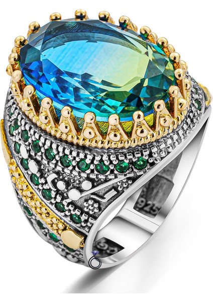 925 Ayar Gümüş Turmalin Taşlı Erkek Yüzük