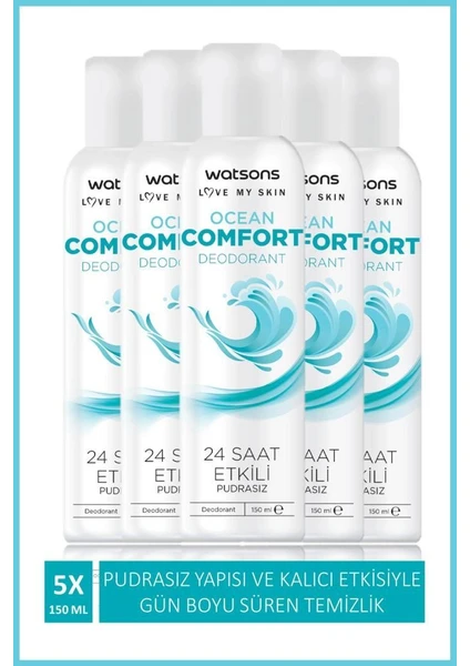 Ocean Comfort 24 Saat Etkili Pudrasız Deodorant Sprey 150 ml x 5