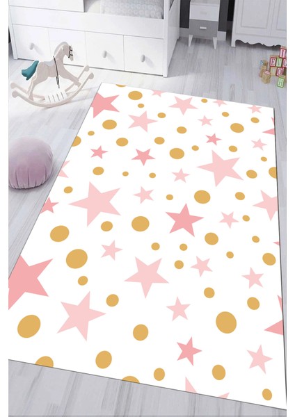 Dijital Baskılı Kaymaz Tabanlı Yıkanabilir Yıldızlı Çocuk Odası Halısı NHÇ-HP-598