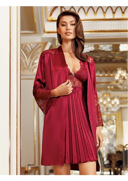 Perin Kadın 2'li Saten Çeyiz Kısa Gecelik Sabahlık Takım modelleri