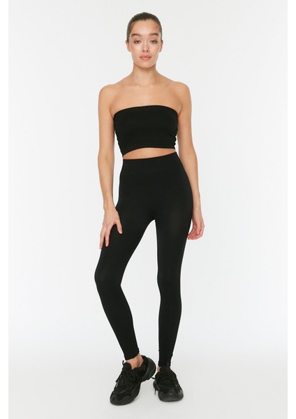 Siyah Seamless Fitilli Spor Tayt