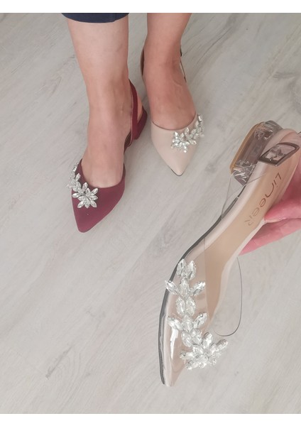 Kadın Nude Ten Rengi Taşlı 3,5 cm Topuk Abiye Babet modelleri