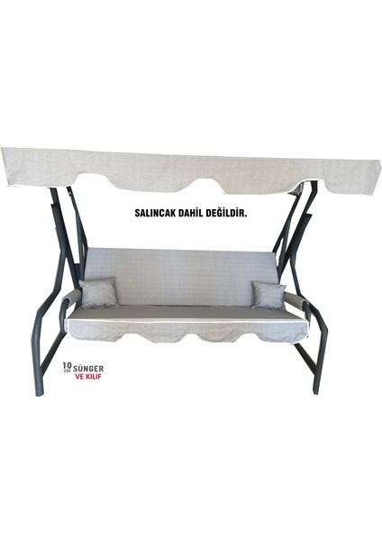 3 Kişilik Salıncak Minderi Süngerli Kılıfı Gri Bahçe Minderi