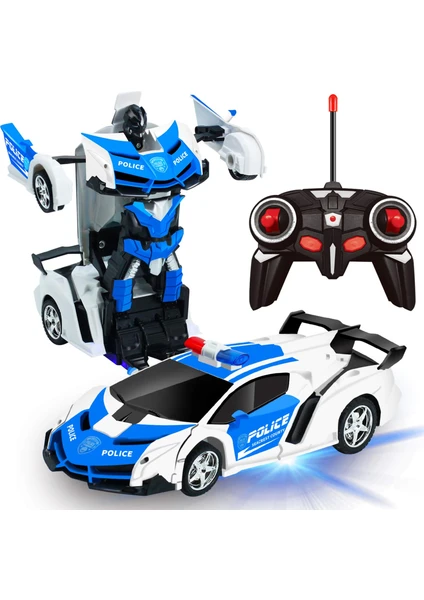 Mj Toys Oyuncak Uzaktan Kumandalı Transformers Tarzı Robota Dönüşen Oyuncak Araba Ferrari Polis