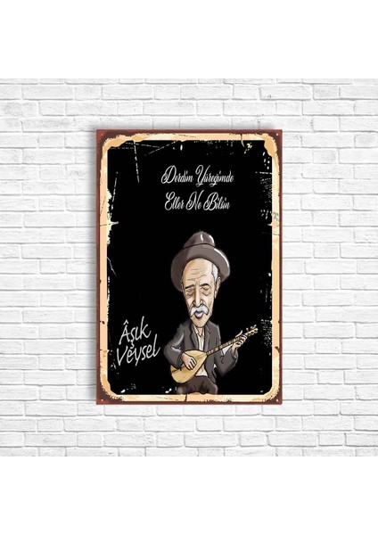 Aşık Veysel Retro Ahşap Poster