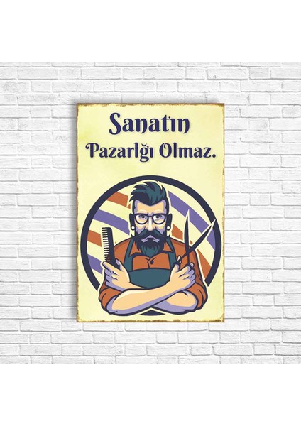 Erkek Kuaförü Retro Ahşap Poster