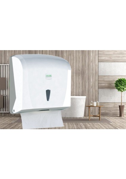 Vialli K20 Banyo Mutfak Lavabo Pratik Z Katlı Kağıt Havlu Dispenseri Kapasite 200 Kağıt Beyaz