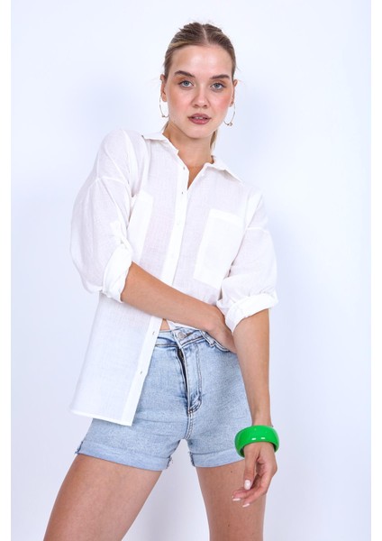 Basic Oversize Önden Cepli Gömlek