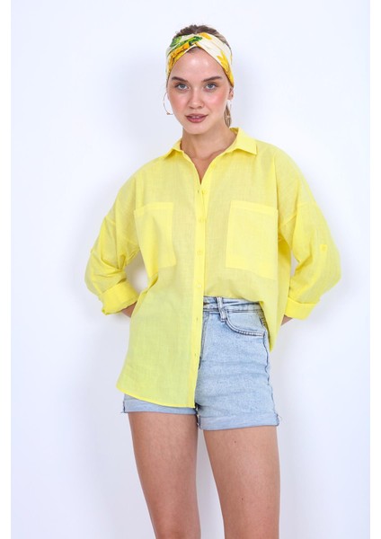 Basic Oversize Önden Cepli Gömlek