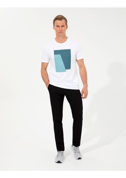 Erkek Beyaz Slim Fit Baskılı Bisiklet Yaka Tişört 50249867-VR013
