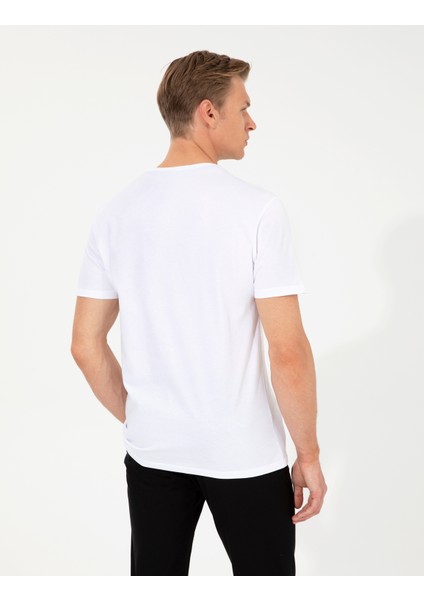 Erkek Beyaz Slim Fit Baskılı Bisiklet Yaka Tişört 50249867-VR013