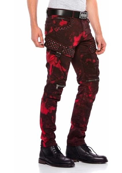 CD558 Bordo Gölge Desenli Taşlı Fermuarlı Kargo Cep