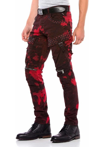 CD558 Bordo Gölge Desenli Taşlı Fermuarlı Kargo Cep fiyatları