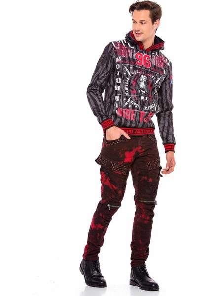 CD558 Bordo Gölge Desenli Taşlı Fermuarlı Kargo Cep indirimleri