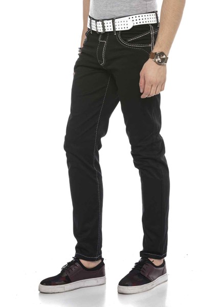 CD585 Arka Cep Nakışlı Siyah Beyaz Kot Pantolon