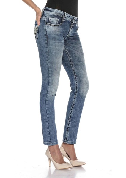 WD401 Taşlı Kanatlı Cep Detaylı Mavi Jeans Pantolon modelleri