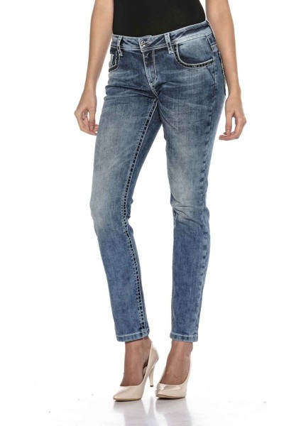 WD401 Taşlı Kanatlı Cep Detaylı Mavi Jeans Pantolon fırsatları