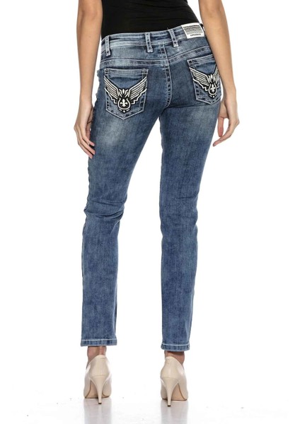 WD401 Taşlı Kanatlı Cep Detaylı Mavi Jeans Pantolon indirimleri