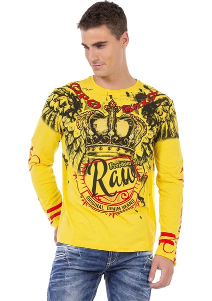 CL451 Taşlı Baskılı Sarı Sweatshirt