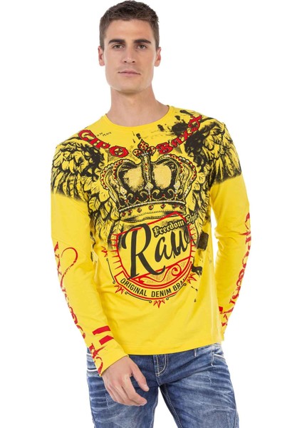 CL451 Taşlı Baskılı Sarı Sweatshirt