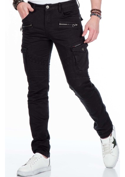 CD424 Kargo Cepli Dar Paça Siyah Erkek Pantolon