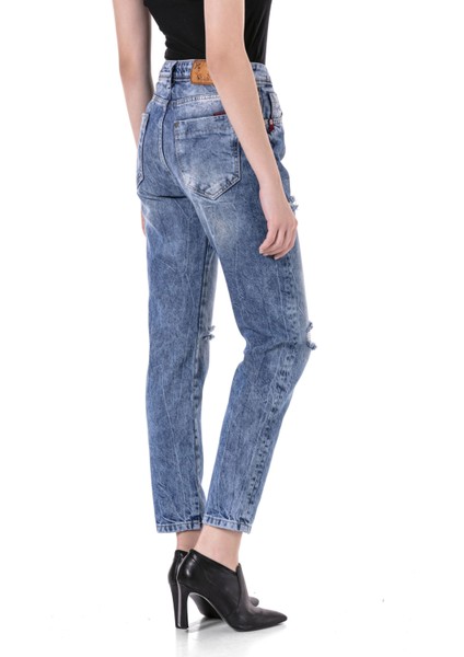 WD447 Mom Jeans Buz Mavisi