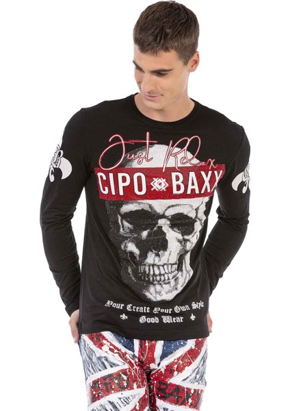 CL454 Taşlı Kurukafa Ince Siyah Sweatshirt fiyatları
