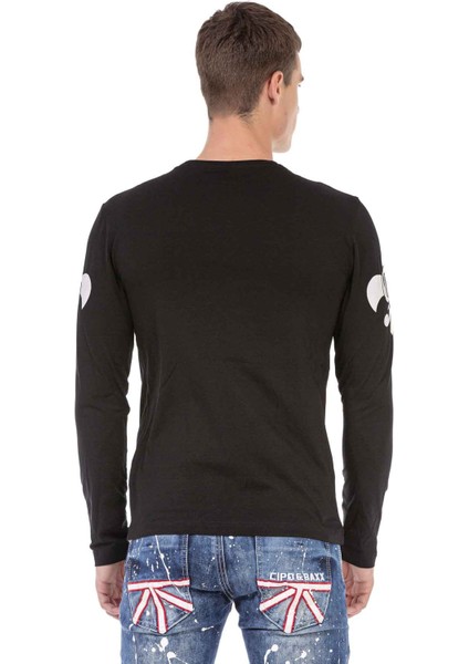CL454 Taşlı Kurukafa Ince Siyah Sweatshirt modelleri