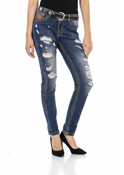 WD457 Destroyed Nakışlı Koyu Mavi Kot Pantolon modelleri