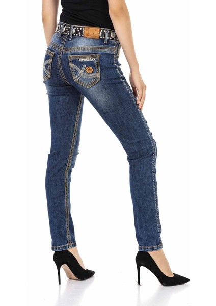 WD457 Destroyed Nakışlı Koyu Mavi Kot Pantolon fırsatları