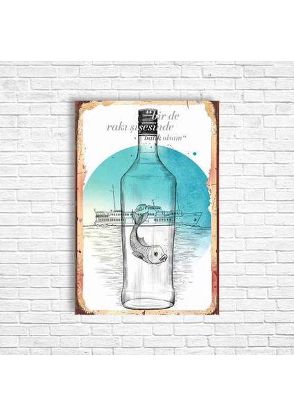 Alkol Rakı Retro Ahşap Poster