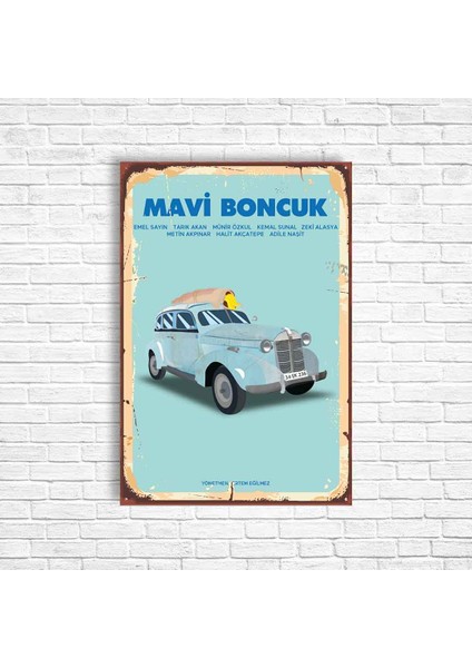 Mavi Boncuk Yeşilçam Araba Retro Ahşap Poster